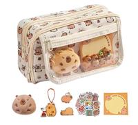 FloralGrace 1 Pezzo Astuccio Pieghevole Carino con Decorazioni Capibara Kawaii, Borsa Trucco portapenne estetico cancelleria Ufficio (Marrone)