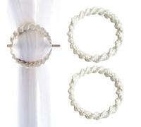 FloralGrace 2 corde per tende con asta di legno, fermatenda, corda, per tende, tessuto a mano, in cotone (beige)