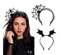 FloralGrace 2 pezzi accessori per capelli di Halloween per donne cerchietto rete di ragno e ali di pipistrello per feste in costume