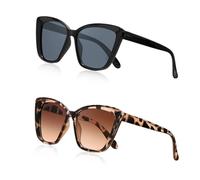 FloralGrace 2 Pezzi Occhiali da Sole Vintage a Quadrato, Occhiali da Sole Anni '90, Occhiali da Sole Occhi di Gatto retrò, Eleganti Occhiali Stretti per Donna, Viaggi Regali (Leopardo+Nero)