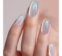 FloralGrace 30 unghie bianche Cat Eye, unghie artificiali corte e lucide, spremere sulle unghie quadrate, copertura completa per la manicure Squoval