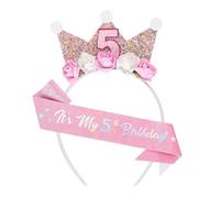 FloralGrace Corona di compleanno per 5 anni, corona di compleanno, 5 anni, cintura di compleanno per bambine 5 anni, corona per bambine 5 anni, cintura di compleanno per 5 anni, multicolore, L