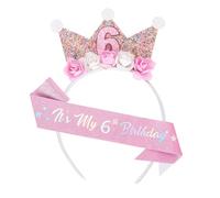 FloralGrace Corona di compleanno per 6 anni, corona di compleanno 6 anni, cintura di compleanno per bambine 6 anni, corona bambina 6 anni, cintura di compleanno 6 anni, multicolore, L
