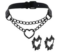FloralGrace Goth Herz Kette Choker Nero Cuore Orecchini Set Gioielli Gothic Punk Grunge Emo Collana Pelle PU Y2k Huggie Hoop Spike Orecchino Gioiello Regalo