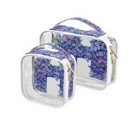 Floralmorphic - Beauty case con lettera H, colore blu/viola, fiore di giacinto, stile acquerello, confezione da 2, trasparente, grande, approvata TSA, multifunzionale, piccola trousse da viaggio