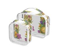 Floralmorphic - Beauty case da viaggio con lettera U e fiori di giglio bianco, confezione da 2 pezzi, trasparente, approvata TSA, impermeabile, da viaggio, kit da barba
