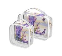 Floralmorphic - Confezione da 2 sacchetti trasparenti da appendere con lettera L, fiori di lavanda viola, stile acquerello, approvati TSA, da donna, conformi alle compagnie aeroportuali