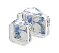 Floralmorphic Lettera B Campanula Blu Stile Acquerello 2 Pack Trasparente Toiletry Hanging Bag TSA Approvato Multifunzionale Viaggio Cosmetici Borsa da Uomo Kit Rasatura