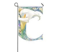floralmorphic lettera C calla giglio bandiere stile matita di giardino banner esterni per la decorazione esterna 30,5 x 45,7 cm doppio lato