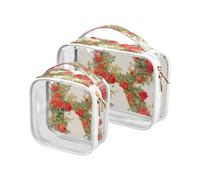 Floralmorphic Lettera E Rose Rosse Fiore Stile Acquerello 2 Pack Trasparente Appeso Toiletry Bag TSA Approvato Borsa Impermeabile Viaggio Cosmetici Rasatura Essentials