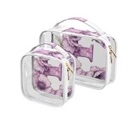 Floralmorphic Lettera E Viola Eustoma Fiore Stile Acquerello 2 Pack Trasparente Toiletry Bag Uomo TSA Impermeabile Grande Borsa Cosmetica Kit da Barba Uomo