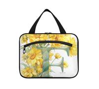 Floralmorphic Lettera F Giallo Limone Margherite Stile Acquerello Appeso Donna Toiletry Borsa da viaggio con gancio, Borse di design alla moda per articoli da toeletta per articoli da toeletta