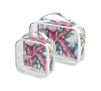 Floralmorphic Lettera K Kalmia Fiore Acquerello Stile 2 Pack Trasparente Trucco e Toiletry TSA Approvato Borsa Trucco Impermeabile Viaggio Uomo Kit Rasatura