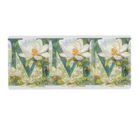 Floralmorphic Lettera M Bianco Magnolia Fiore Stile Acquerello Flashy Gaming Tappetino per Mouse per Scrivere Gioco Scrivania Gaming 80 x 30 cm