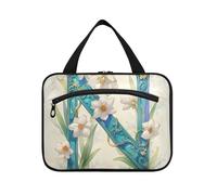 Floralmorphic Lettera N Bianco Narciso Fiore Acquerello Stile Appeso Viaggio Trucco Borsa per le Donne con gancio, Designer Portatile Toiletry Bag Appeso per gli Uomini Viaggio Bolsa para guardar