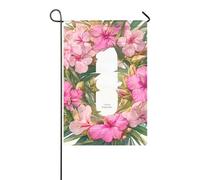 floralmorphic lettera O rosa oleandro fiore acquerello decorativo giardino bandiere Pasqua banner per la decorazione del giardino 30,5 x 45,7 cm doppio lato
