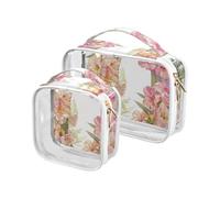 Floralmorphic Lettera O Rosa Oleandro Fiore Acquerello Style 2 Pack Clear Large Toiletry Bag TSA Approvato Impermeabile Viaggio Trucco Borse Viaggio Essenziale