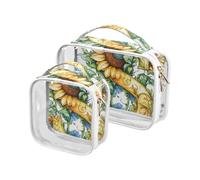 Floralmorphic Lettera S Giallo Girasole Stile Acquerello 2 Pack Trasparente Uomo Toiletry Bag TSA Approvato Portatile Trucco Borsa da Viaggio Essenziale Rasatura