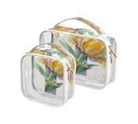 Floralmorphic Lettera T colorata Tulipa Fiore Acquerello Stile 2 Pack Trasparente Appeso Viaggio Toiletry TSA Approvato Grande Borsa Cosmetica Impermeabile Kit da Barba Uomo