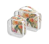 Floralmorphic Lettera X Corallo Arancione Fiore Pittura a Olio Stile 2 Pack Trasparente Viaggio Toiletry Borse Approvate TSA Impermeabile Trucco Organizer Bag Uomo Kit Rasatura