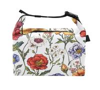 Florals - Borsa per il pranzo con tulipani, garofano, basilico, bianco, per ragazze, con cerniera, per cucina, università, fiori, tulipani, garofano, basilico, bianco, taglia unica, Florals Tulipani