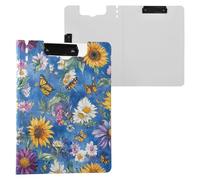 Florals Girasole Osteospermum Farfalle Blu Pieghevole Appunti Due Clip Metallo Portapenne Clip Board con Copertina rigida Appunti Raccoglitore Infermieri Forniture