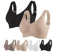 Floralshe Bra, Floralshe Brasieres, Floral Shelf, Women's Solid Color Four Rows Adjustable Wireless (Skin+Black,M)