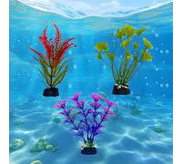 FloraMolly 3Pz Piccole Piante Acquario, Realistico Fish Tank Piante Artificiali False Fish Tank Decorazioni Piante-Verde Viola Rosso