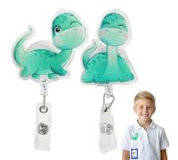 FloraMolly Porta badge retrattile, 2 pezzi carino verde dinosauro badge bobina acrilico cordone ritirabile per bambini studente pediatra