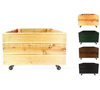 Floranica Vaso di Fiori fioriera con grigliato Vaso di Legno Larice per Erbe Fiori Interno ed Esterno Fori di drenaggio Portafiori Piante Rettangolare 4 rotelle 50cm x 53cm x 28cm Non impregnato