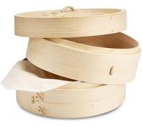 Florauspicious Cestino in bambù fatto a mano, design tradizionale a 2 livelli, per gnocchi, riso, dim sum, verdure, pesce e carne, con 2 panni in cotone (25,4 cm)