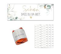 FloraVigo 100 adesivi per bomboniere "Schön, dass du da bist eucalipto", per battesimi, bomboniere, compleanni, comunioni, matrimoni (verde)