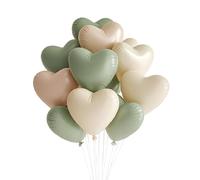 FloraVigo 27 palloncini a forma di cuore, a elio con nastro per compleanno, matrimonio, San Valentino, decorazione per feste (verde bianco bruciato)