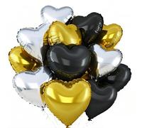 FloraVigo 27 palloncini a forma di cuore, a elio, con nastro, per compleanno, matrimonio, San Valentino, decorazione per feste (nero/oro argento)