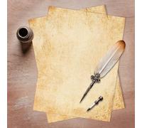 FloraVigo 36 fogli di carta da lettere vecchio stile, formato DIN A4, vintage, perfetta per inviti e lettere, sembra pergamena, double face, 100 g/m²