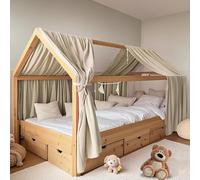 FloraVigo Baldacchino per letto di casa, 2 pezzi, realizzato a mano in 100% mussola di cotone, in tessuto per decorazione letto di casa, per ragazze e ragazzi (set da 2 pezzi, 132 x 320 cm, beige