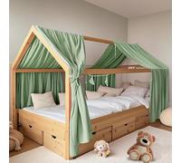 FloraVigo Baldacchino per letto di casa, 2 pezzi, realizzato a mano in 100% mussola di cotone, in tessuto per decorazione letto di casa, per ragazze e ragazzi (set da 2 pezzi, 132 x 320 cm, verde)