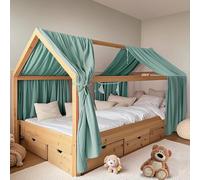 FloraVigo Baldacchino per letto di casa, 2 pezzi, realizzato a mano in mussola di cotone, 100% tessuto per decorazione letto di casa, per ragazze e ragazzi (set da 2 pezzi, 65 x 270 cm, eucalipto)
