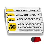 FloraVigo Cartello Videosorvegliata Alluminio Spazzolato 15x5cm, Adesivo Area Videosorvegliata Metallo di Piccole Dimensioni, piastra di allarme con adesivi (01-ASAV (15x5cm) x 4)