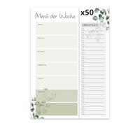 FloraVigo Planner per cibo, 50 menu con lista della spesa da separare, lista della spesa - blocco note - A5 - agenda menu per famiglia, amici