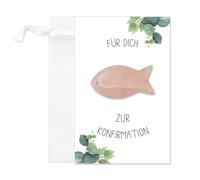 FloraVigo Regalo per la comunione, regalo per ragazzi e ragazze, con un pesce d'agata di cristallo di 3,8 cm come portafortuna per la comunione