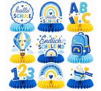 FloraVigo Set di 9 decorazioni per l'inizio della scuola, a nido d'ape blu, per l'inizio della scuola, un set fai da te di carta, ideale come decorazione per la scrivania il primo giorno di scuola