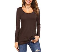 Florboom Longshirt delle Donne Camicia A Manica Lunga Marrone Top Basic T Shirt O Neck Tshirt Summer Tops Marrone S