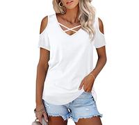 Florboom Maglietta da donna con scollo a V Criss Cross Cold Shoulder Top, C-bianco, M