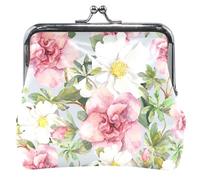 Floreale Acquerello Fiori Grigio Donna Carino Coin Purse Fibbia In Pelle Bacio Blocco Carta Cambiare Borsa per la Moneta, Fiori Acquerello Fiori Grigio, OneSize