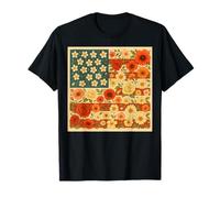 Floreale Bandiera Americana 4 Luglio Donne Vintage Fiori USA Maglietta