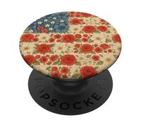 Floreale Bandiera Americana, 4 luglio Donne Vintage Fiori USA PopSockets PopGrip Adesivo