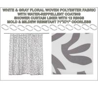 Floreale Bianco & Grigio Shower Curtain with 12 Rings - Stampo Muffa Resistente