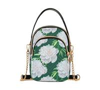 Floreale Blu Pallido Peonie Verdi Donne Sopra La Borsa A Tracolla Trapuntato Catena Cinghia Del Telefono Cellulare Borsa Carina Cerniera Signora