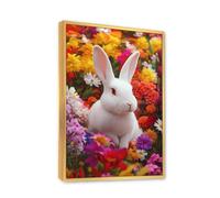 Floreale Coniglio Tela Arte Della Parete Vibrante Animale Scenario Immagine Decor Coniglietto Poster Pittura per Soggiorno Home Office Opera D'arte Stampa 40x60cm Con Cornice Oro